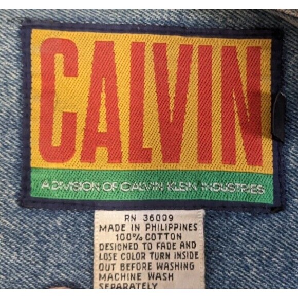 Vintage Calvin Klein Silver Snap Buttons Distressed Denim Jean Jacket Mens Sz L - Picture 2 of 12